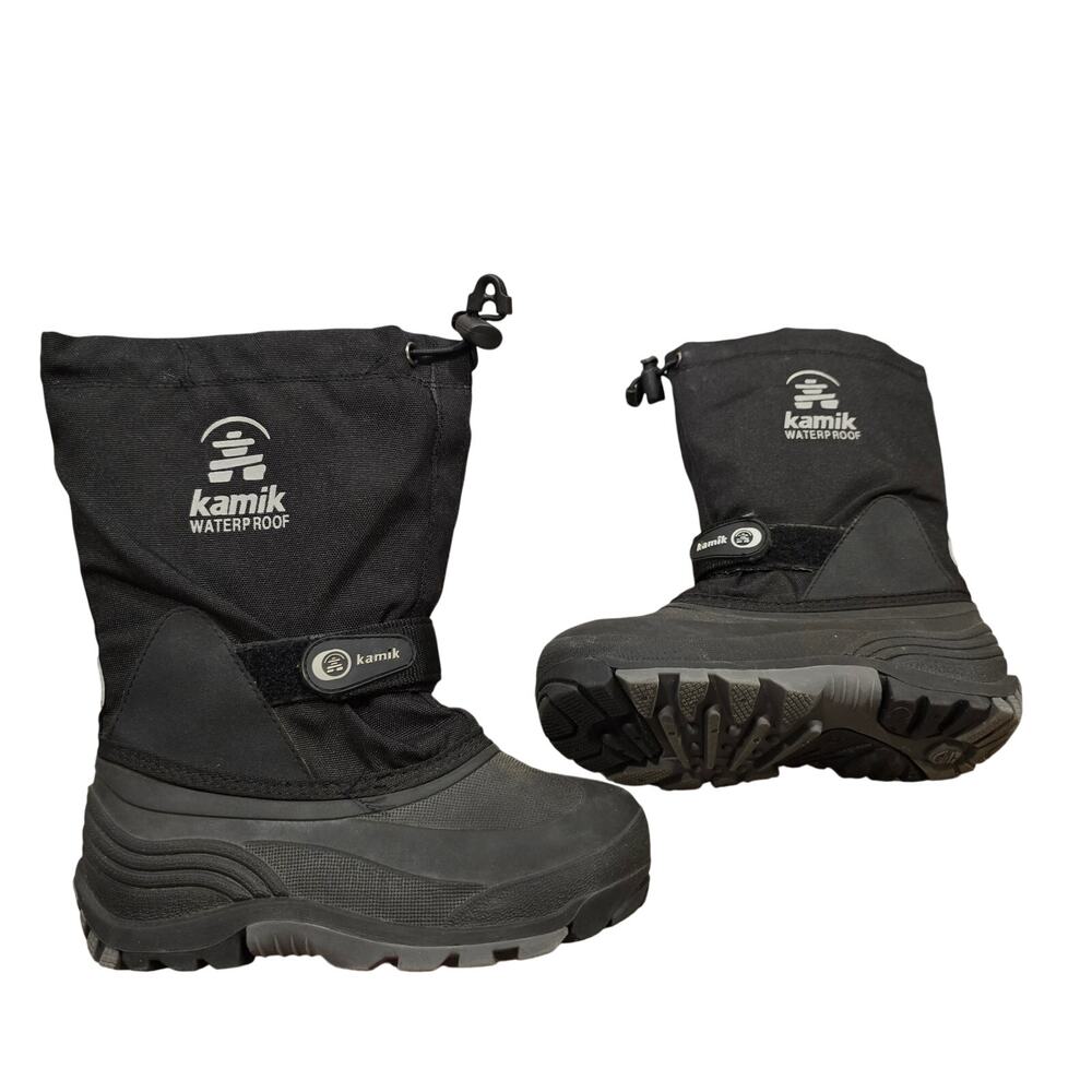 Toddler Little Boy's Kamik Black Gray Waterproof Snow Boots | Size 13